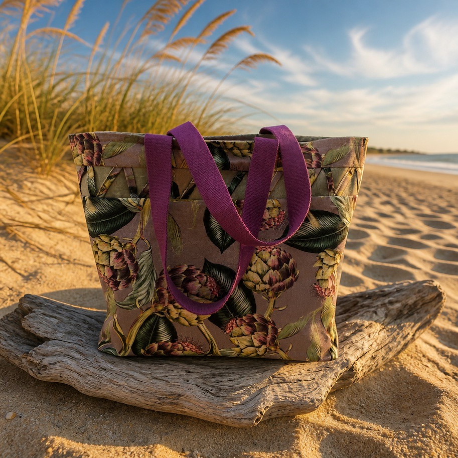 Badetasche / Einkaufstasche - Artischocke - lila