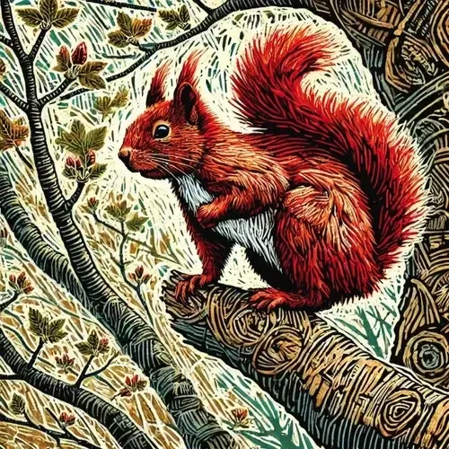 Doppelkarte - Rotes Eichhörnchen auf einem Ast